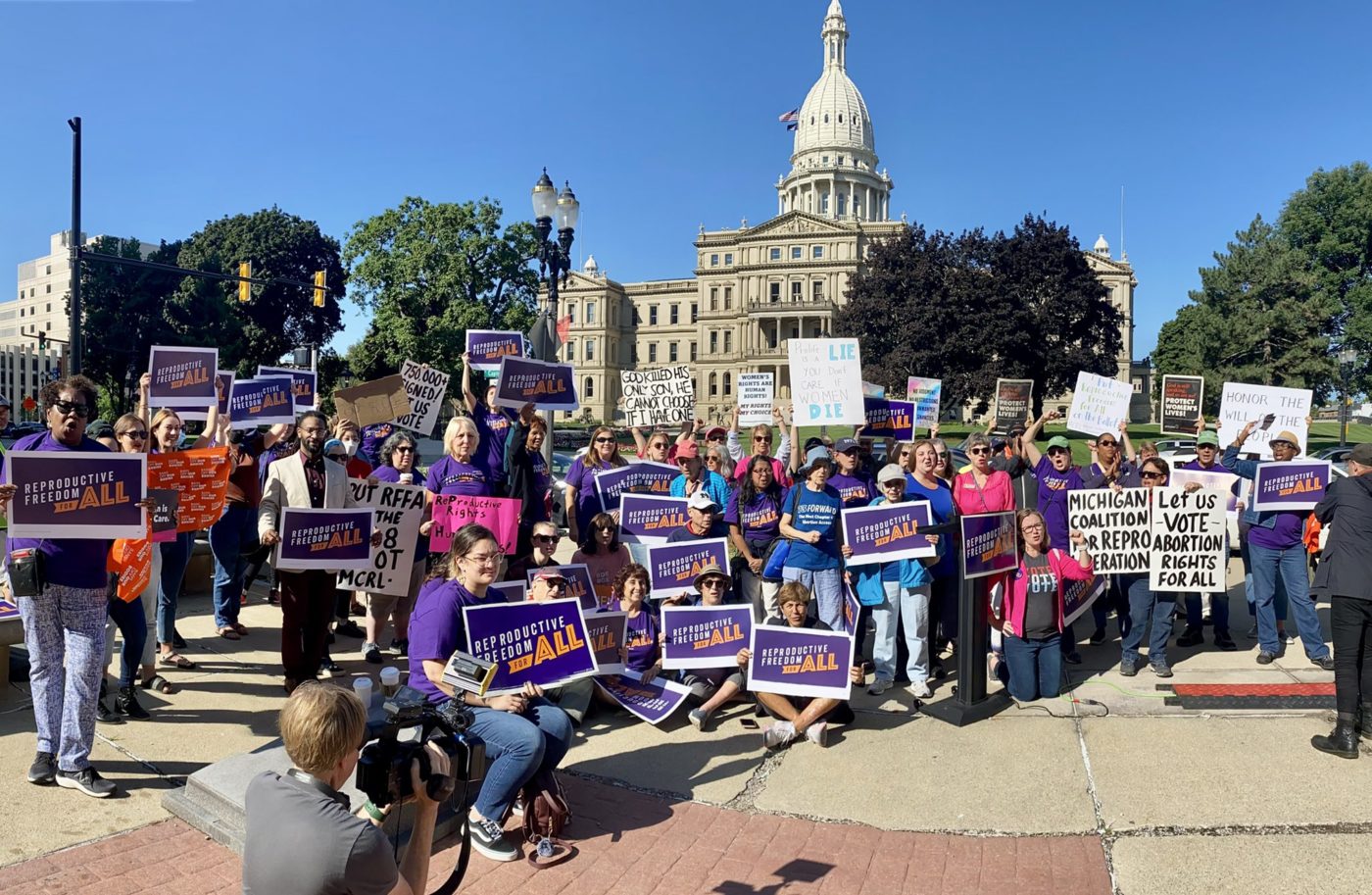 Reproductive Freedom For All advocates and supporters rally outside the Michigan State Capitol