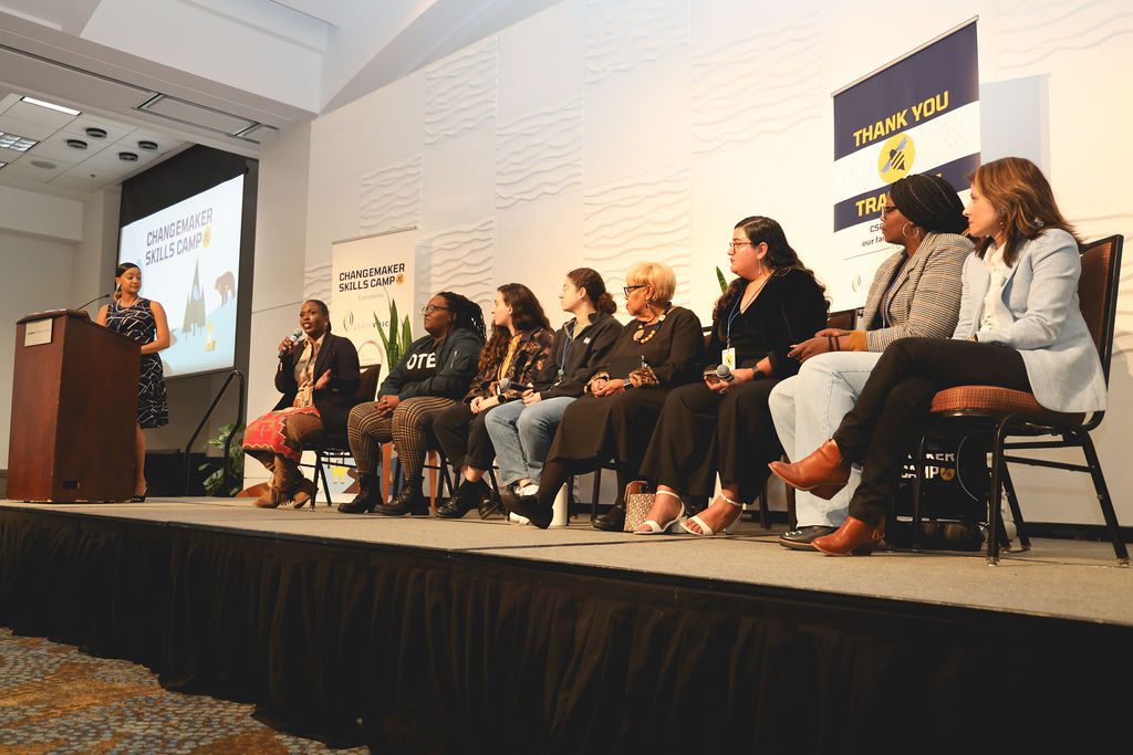 A panel of women of color who are incredible leaders in the movement, including Gigi Pedraza (Latino Community Fund), Serena Rodrigues (March for Our Lives), Helen Butler (Coalition for the People’s Agenda), Shakya Cherry-Donaldson (1000 Women Strong), Britt Jones-Chukura (Protect the Vote), Jocelyne Soto (Mi Familia Vota), Bridgette Simpson (Barred Business), and Christina Marikos (Rural Arizona Engagement), and the moderator Mishara Davis (State Voices).