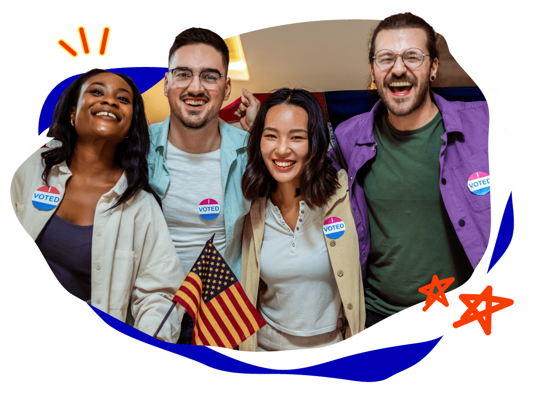 group of people with "I voted" stickers