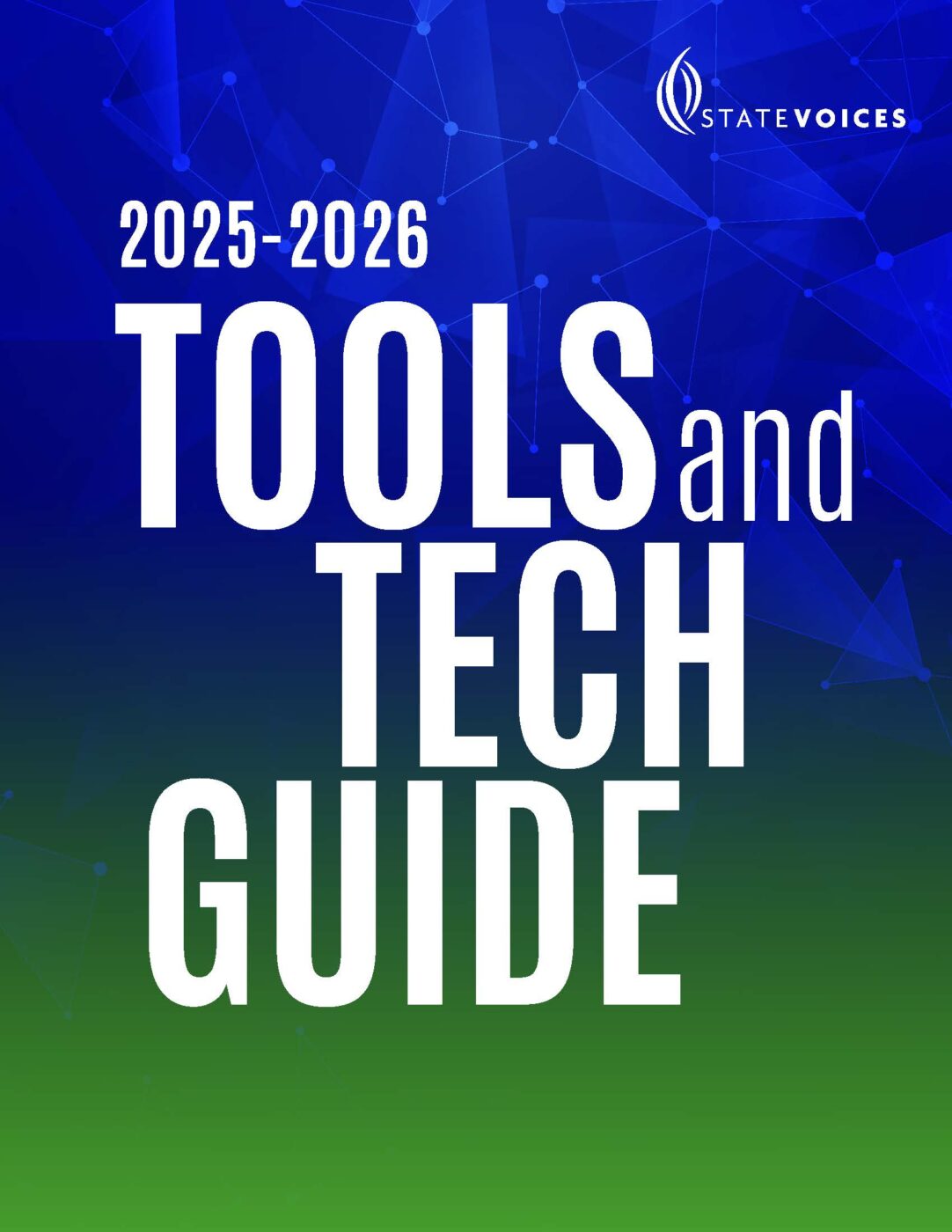 State Voices 2025-2026 Tools and Tech Guide in white text over a blue and green abstract background