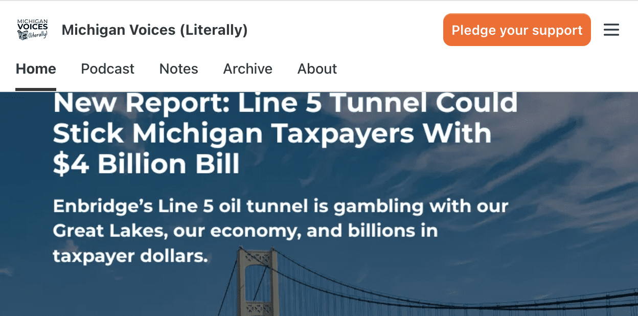 The front page of Michigan Voices' (Literally) Substack